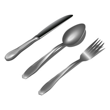 Realistic metal cutlery on white background Vector