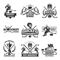 Labels and badges of winter sport. Hockey championship