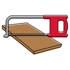 handsaw tool with wooden board vector illustration design
