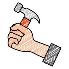 hand with hammer tool isolated icon vector illustration design