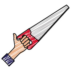 hand with handsaw tool vector illustration design