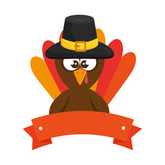 thanksgiving turkey with hat character icon vector illustration design