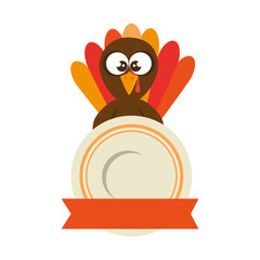 thanksgiving turkey with dish character icon vector illustration design