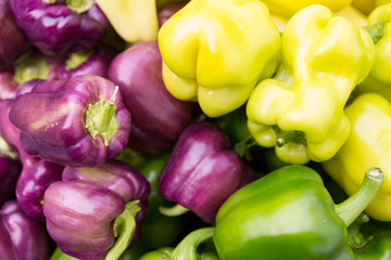 Close up of colorful peppers at the farmers market