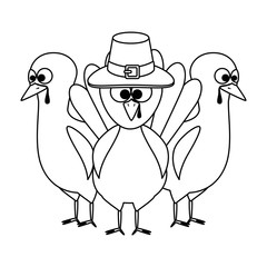 thanksgiving turkeys with hat character icon vector illustration design