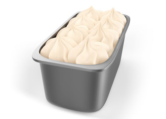 vanilla ice cream cuvette, yellow, milk ice-cream in metal and plastic box