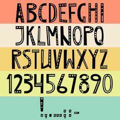 Vector English latin alphabet. Letters, numbers, symbols. Isolat