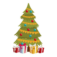 Cute christmas tree with giftboxes icon vector illustration graphic design