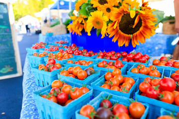 Organic red cherry tomatoes at a Farmer's Market