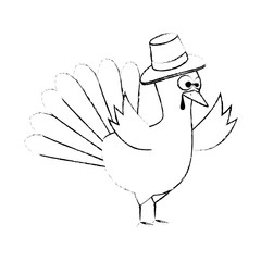 thanksgiving turkey with hat character icon vector illustration design