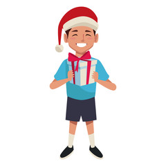 Boy with christmas giftbox icon vector illustration graphic design