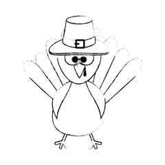 thanksgiving turkey with hat character icon vector illustration design