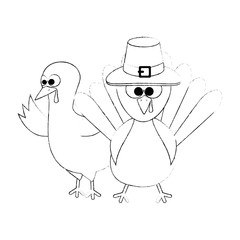 thanksgiving turkeys with hat character icon vector illustration design