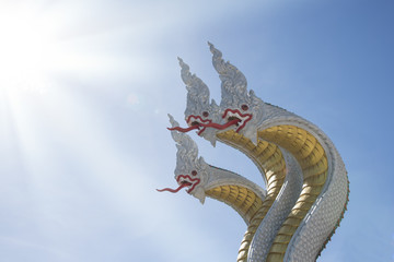 Fototapeta premium Three head naka statue At Watmuang, Ang Thong
