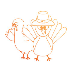 thanksgiving turkeys with hat character icon vector illustration design
