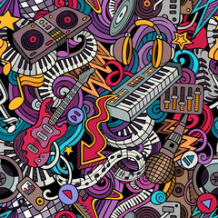 Cartoon cute doodles Disco music seamless pattern