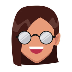 Geek girl with round frame glasses icon vector illustration graphic design