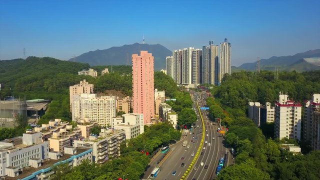 shenzhen city sunny day traffic street aerial panorama 4k china
