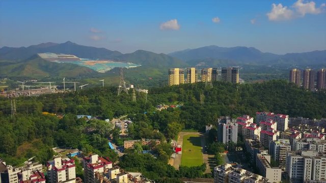 day time shenzhen cityscape border aerial panorama 4k china
