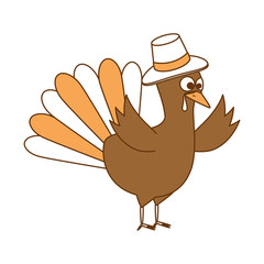 thanksgiving turkey with hat character icon vector illustration design