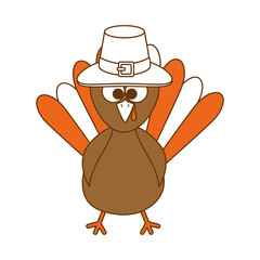 thanksgiving turkey with hat character icon vector illustration design