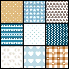 9 Different Seamless Pattern Hearts Blue/Brown © Jan Engel