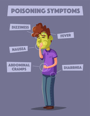 Unhappy person vomiting from food poisoning. Cartoon vector illustration