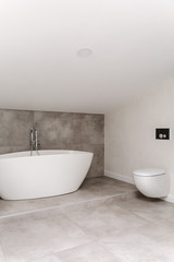Fototapeta na wymiar Oval bathtub against dark glaze