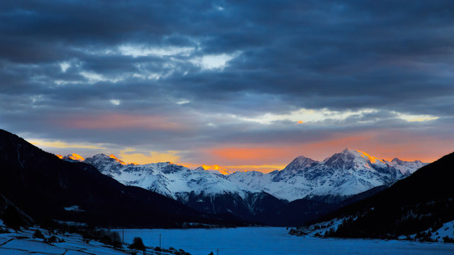 Reschensee, Sonnenuntergang
