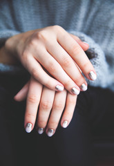 Stylish gray manicure with overflowing! Fashion, hands, fingers