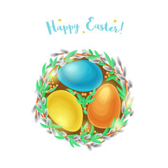 Easter egg nest with willow branches