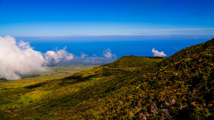 Panorama landscape from the slope of Pico volcano at hiking, azores, Portugal