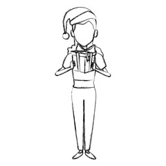 Woman with christmas giftbox icon vector illustration graphic design