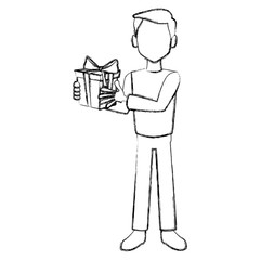 Man with christmas giftbox icon vector illustration graphic design