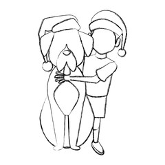 Obraz premium Boy and dog with christmas hats cartoon icon vector illustration graphic design