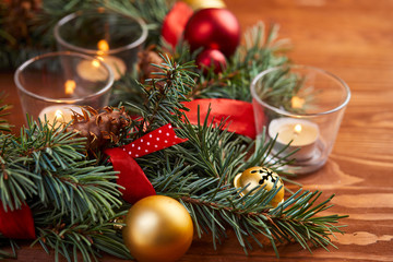 christmas wreath with red and golden balls
