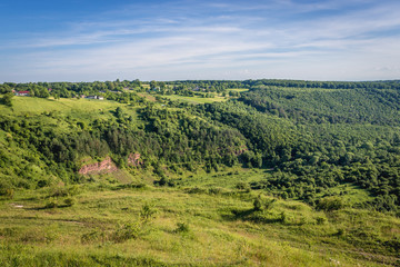 Fototapeta na wymiar Dzhuryn river valley seen from hill near Nyrkiv village, Ukraine