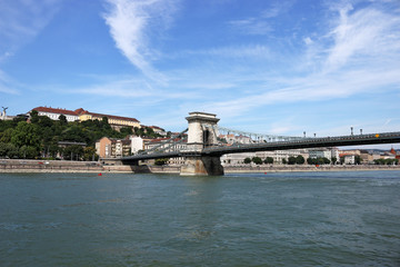 Fototapeta na wymiar Chain bridge on Danube river Budapest city Hungary