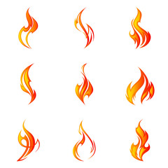 Fire flame set. Vector illustration.
