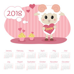Calendar 2018 year. Week starts from Sunday