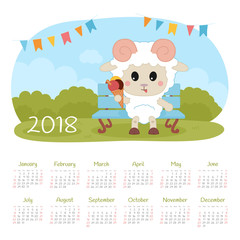 Calendar 2018 year. Week starts from Sunday