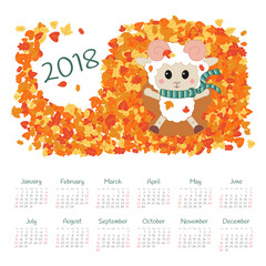 Calendar 2018 year. Week starts from Sunday