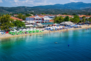 Fototapeta premium Pefki, Evia island, Greece July 25, 2014: The coast where the ferry is located at Pefki town in Evia island.