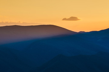 Beautiful sunset over Parang Mountains in Romania