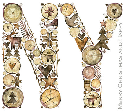 scandinavian watercolor christmas illustration. winter holiday background.