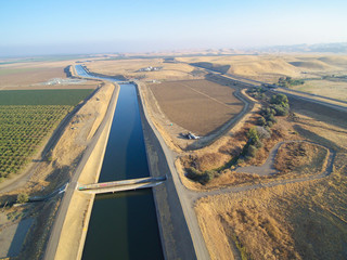 Aerial view above California aqueduct