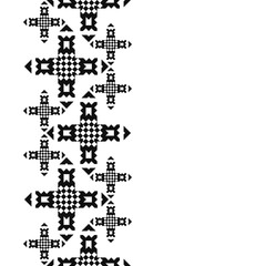 Tribal card in american indian style. Seamless border for design. Ethnic tiled ornament on white background. Navajo pixel tiles. Tattoo belt. Totemic pole.