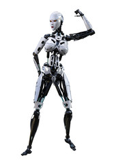 3D Rendering Female Robot on White