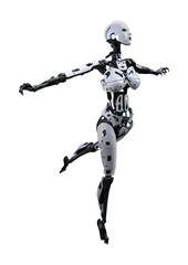 3D Rendering Female Robot on White