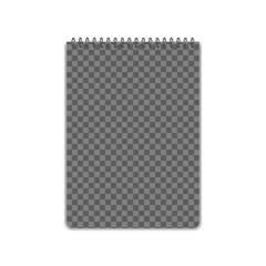 Transparent vertical spiral notebook mockup for branding on white
